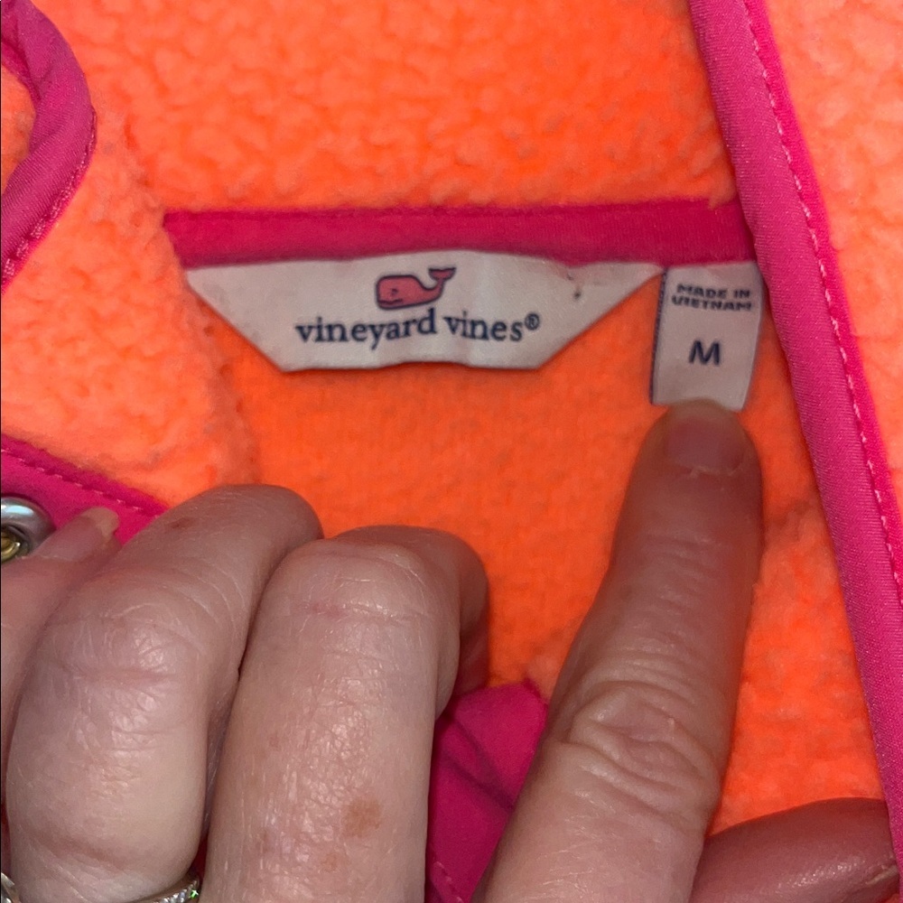 Vineyard Vines Neon Orange Sherpa with Hot Pink Trim size M - Picture 6 of 9